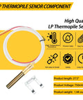 LP Thermopile sensor component for pilot burner assembly with white cable and brass probe, 750mV