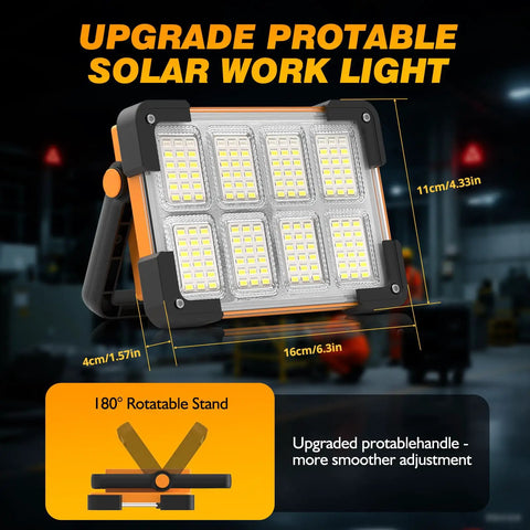 Super Bright 120W Solar Rechargeable Work Light With 144 LEDs Providing 10000LM Four Modes Portable Flood Light With Stand