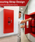 Sleek Semi Recessed Fire Extinguisher Cabinet With Quick Access Safety Door, featuring a securing strap design for stability.