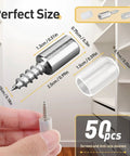 Close-up of Self Tapping Cabinet Screws And Shelf Pins With Anti Slip Sleeves Set 50 Screws And 50 Non Slip Sleeves, size details shown