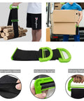 Heavy Duty Padded Moving Straps And Lifting Harness For Couches Furniture And Appliances Ergonomic shoulder gear with green handles.