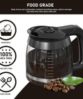 12-cup glass coffee carafe replacement for Ninja brewers; glass body with black lid and handle