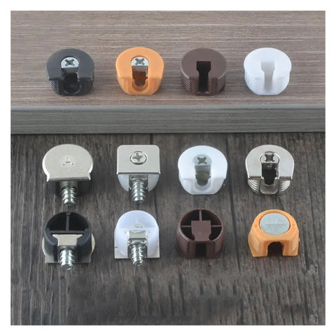 Interlocking Cam Lock Pins For DIY Furniture Kit, 80 Pcs Cabinet Brackets With Pin Boards displayed on wooden surface