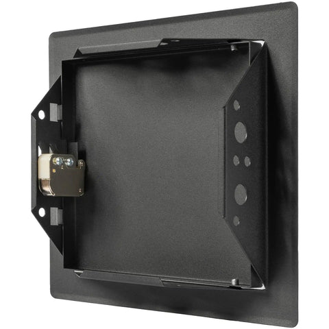 Heavy Hitter Six By Six Inch Galvanized Steel Service Door featuring a black interior and click hinges for easy access.