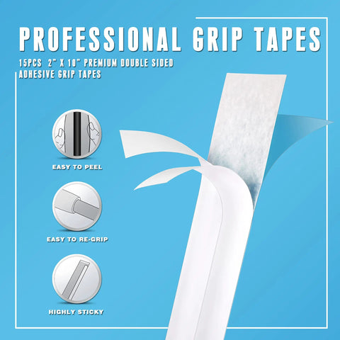 Deluxe Golf Grip Regripping Kit With Pro Grip Remover Tool adhesive tape 2x10 inch showing easy peel and re-grip features