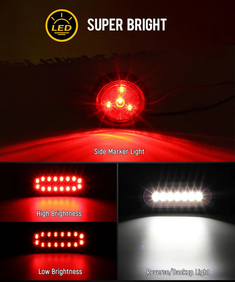 Two Pack Trailer Light Boxes Kit With 6 Inch Oval LED Tail Lights And 2 Inch Red Round Marker Lights lighting brightness levels