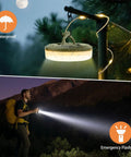 4 In 1 USB Rechargeable Camping String Lights With 8 Modes, waterproof feature and emergency flashlight in outdoor setting