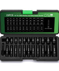 Heavy Duty 23-Piece 1/4 Inch Drive Socket Set With Deep And Shallow 12-Point Impact Sockets Cr-V Steel SAE 5/32 To 9/16 Inch Includes Drill Adapter