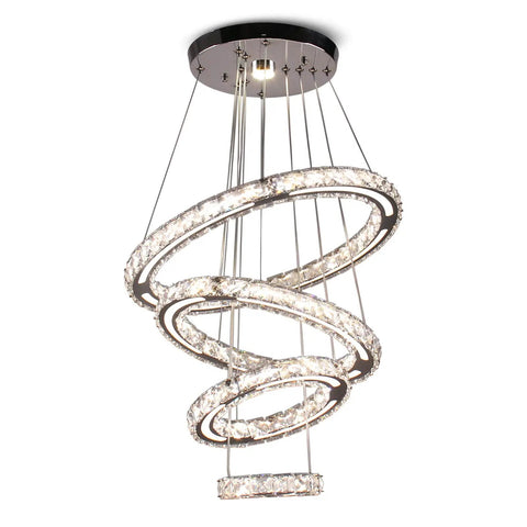 Dope Four Ring LED Crystal Chandelier Modern Flush Mount Ceiling Light With Adjustable Stainless Steel Pendant Design DIY Shape