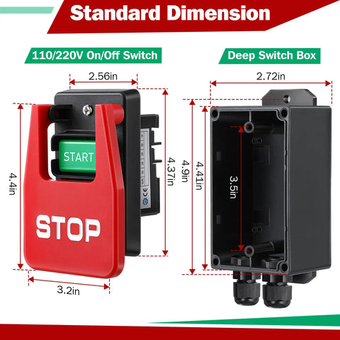 Kickass On Off Switch For Table Saw And Woodworking Gear Dual Voltage 120V 230V Single Phase Circuit Breaker Panel dimensions and design.