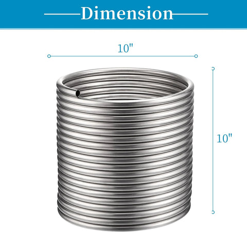 Front view of stainless steel immersion wort chiller coil for beer brewing.
