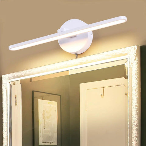 Sleek Plug In Vanity Light Bar For Bathroom Over Mirror, 15.75 Inches, 12W LED 3000K Warm White Glow, White Wall Lamp, mounted above mirror