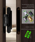 Rock Solid Hydraulic Invisible Door Hinges With Silent Close Mechanism Smooth Riding Zinc Alloy Cabinet Fittings No Sweat Installation Black Pair Heavy Duty Grade installed in wooden door grooves.