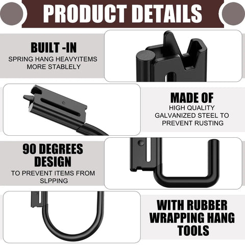 Heavy Duty E Track Hooks Set Built Tough, 8 Piece J Hook And Double Hook Steel Hangers For 2 Inch And 4 Inch Rails details