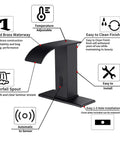 Automatic Sensor Matte Black Touchless Bathroom Sink Faucet With Drain Assembly features and benefits diagram