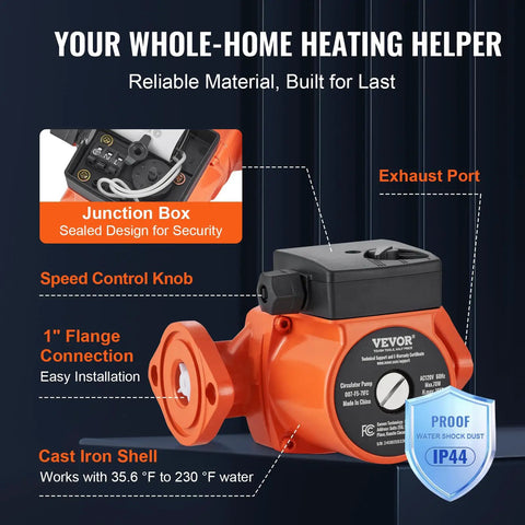 Workhorse Cast Iron Circulation Pump 23 GPM With One Inch NPT Flange features junction box and exhaust port.