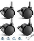 Heavy Duty 2 Inch Furniture Caster Wheels Set Of 4, Dead Quiet Nylon Locking Swivel Casters with 5/16 threaded stem and T nuts.