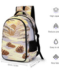 Winter Pine Landscape Backpack Unisex Daypack With Large Capacity Durable Polyester Fabric shown with size dimensions.