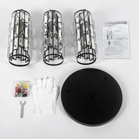 Assembly components for Three Light Black Pendant Light Fixture With Crystal Beads For A Modern Kitchen Island Dining Room And Bedroom Upgrade Pendant Lighting Adjustable Ceiling Hanging Lamp For A Sleek Studio Vibe