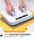 Nonstick Teflon Sheets For Heat Press 12 Inch By 8 Foot PTFE Roll in use for vinyl HTV iron transfers on yellow fabric.