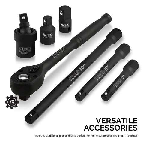 Half Inch Impact Socket Set 35 Piece Deep Socket Kit With Ratchet Handle And Extension Bars SAE And Metric Sizes For Pros