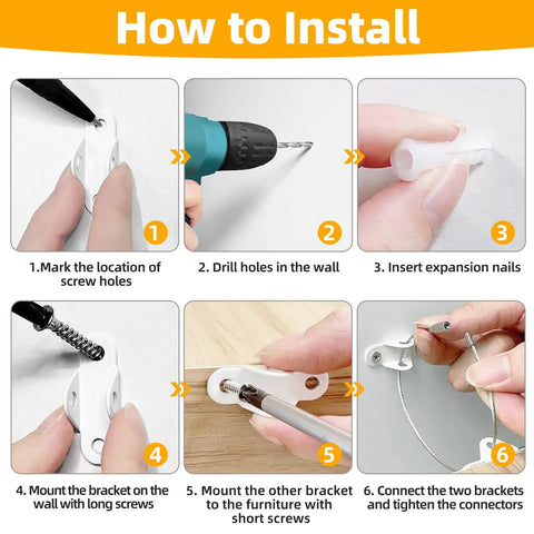 Secure Your Home Base In A Snap Heavy Duty Hidden Metal Anti Tip Kit With Ten White Wall Mount Brackets To Lock Down Tall Bookcases And Dressers Keeping Little Rascals And Fur Babies Totally Safe Without A Sweat