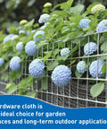 Heavy Duty Galvanized Welded Hardware Mesh Fence Ideal For Poultry Bird Wire Rabbits Gophers And Snakes 15.7 Inch By 6 Foot Cage Netting Rust Resistant Cage Screen showcases garden use with hydrangeas.