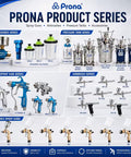 Premium Automatic Pressure Feed Spray Gun Featuring Precision 1.4mm Stainless Steel Nozzle in Prona Product Series display.