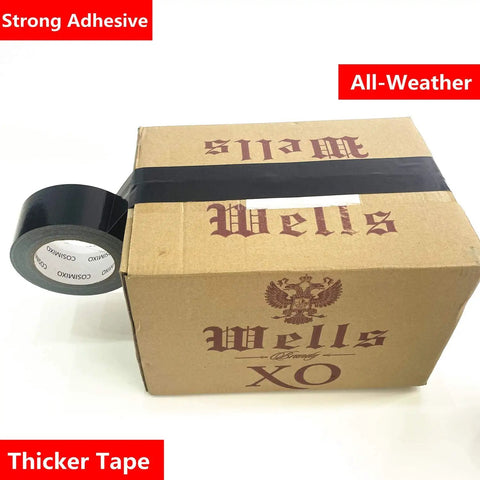 Five Pack Black Heavy Duty Duct Tape 2 Inches By 30 Yards Waterproof Tear By Hand All Weather Residue Free wrapped on box