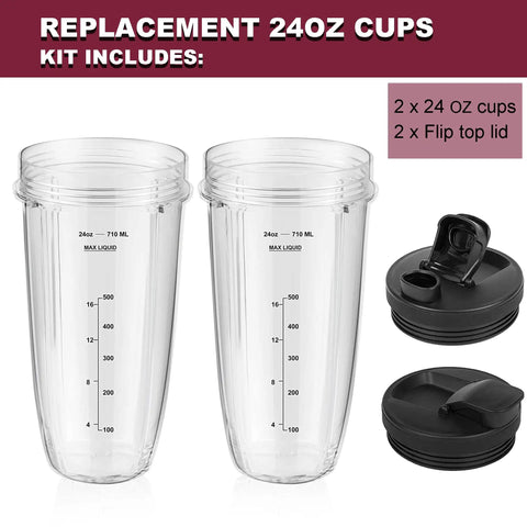 2 Pack 24 Oz Blender Cups With Lids And Cup Brush For Auto IQ Blenders Fits Models BL450 BL454 BL456 Durable BPA Free