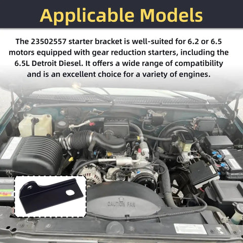 Sturdy Starter Mounting Bracket For Cars And Trucks Beefy Steel Support That Keeps Starter Holes From Cracking And Bolts From Stripping Easy Install Reduces Vibration Keeps Your Starter Tight For Quick Dependable Cranks, black steel starter bracket for GM 6.2/6.5L diesel engine