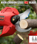 Upgraded Electric Pruning Shears With 2.56 Inch Cutting Capacity Cordless Pruner trimming a branch with high-carbon steel SK7 blade