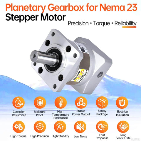 Five To One Planetary Gearbox For Nema 23 Stepper Motor DIY Friendly, showcasing front view with precision features
