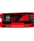 Folding Locking Hex Key Set Eight Piece SAE With Three Position Locking Durable red composite handle