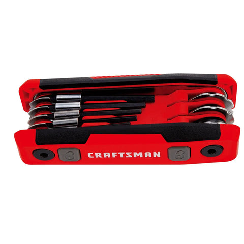 Folding Locking Hex Key Set Eight Piece SAE With Three Position Locking Durable red composite handle
