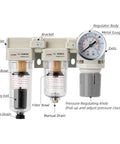 Air Pressure Regulator 1/4 NPT With Double Air Filter Water Separator And Dryer Auto Drain Plus Manual Drain 0-150 PSI