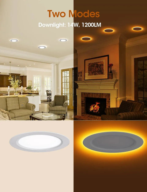 Ultra Thin 6 Inch LED Recessed Lights With Night Light, 14W 1300 Lumen, 5CCT Dimmable Canless Downlight in living room setting