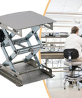 Top Shelf Heavy Duty Stainless Steel Lift Table With Manual Adjustable Height Screws For Precision Milling Machines And Industrial Woodworking Setup Durable Scissor Jack Platform High Load Capacity Professional Grade Equipment with ergonomic design in workshop.