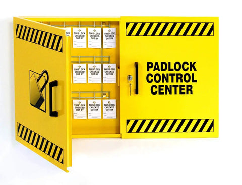 Lockout Tagout Cabinet Kit For Safe Padlock Storage And Quick Access Control Center Double Wide Yellow Meets OSHA Standards