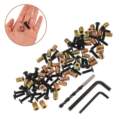 Wood Furniture Screws And Threaded Inserts Kit For Solid Hidden Installations In Home Furniture Assembly with tools