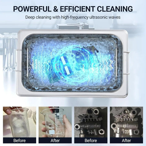 Digital Ultrasonic Cleaner 3.2L Tank With Heater And Timer for Before and After cleaning demonstration of glassware and small parts.