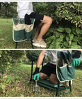 Man using Garden Kneeler Seat With Upgraded Thick Kneeling Pad And Large Tool Pouch Foldable Stool in garden