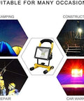 Led Rechargeable Work Light for camping, construction, repair, and car warning, 100W portable floodlight with adjustable handle.
