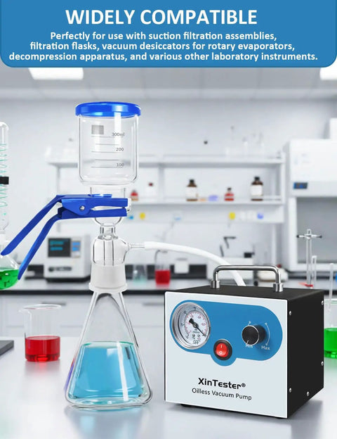 Oil Free Diaphragm Vacuum Pump For Labs Pro Grade Ultra Quiet Operation 15 Liters Per Minute 110 To 220 Volts with filtration setup
