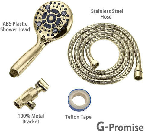 High Pressure Handheld Shower Head With Six Spray Settings Detachable Design 4.9 Inch Face Extra Long 70 Inch Hose Metal Bracket