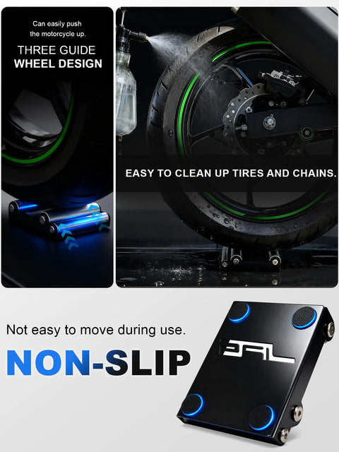 Bike Wheel Cleaning Stand For Most Street Bikes Under 485 Lbs And Tire Width Under 180 mm Paddock Wheel Roller Stand in use