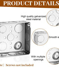 12 Pack 4 Inch Square Electrical Boxes 1-1/2 Inch Deep Galvanized Steel Junction Boxes For Wall Outlets And Wiring 21 Cu In Capacity Silver Finish Screws Not Included, shown with openings and smooth edges