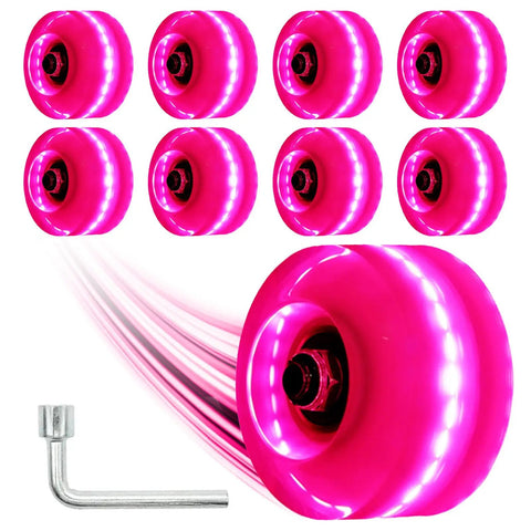 8-pack light up roller skate wheels with 78A hardness, LED illumination, ABEC 9 bearings, indoor and outdoor high performance