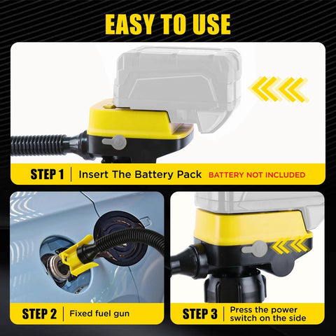 Steps to use Cordless Fuel Transfer Pump With Flexible Hose, Battery Powered For DeWalt 20V And Milwaukee 18V Tools