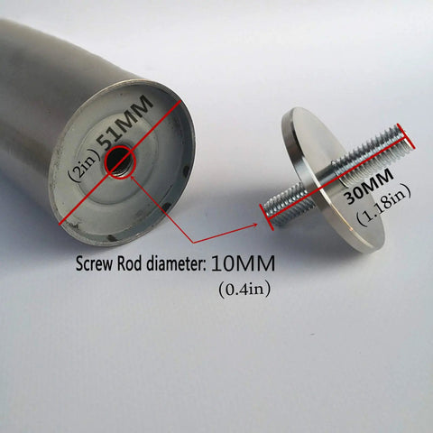 Brushed Stainless Steel Furniture Legs Set Of 4 Adjustable Round Metal Feet M10 Thread screw rod and base dimensions shown